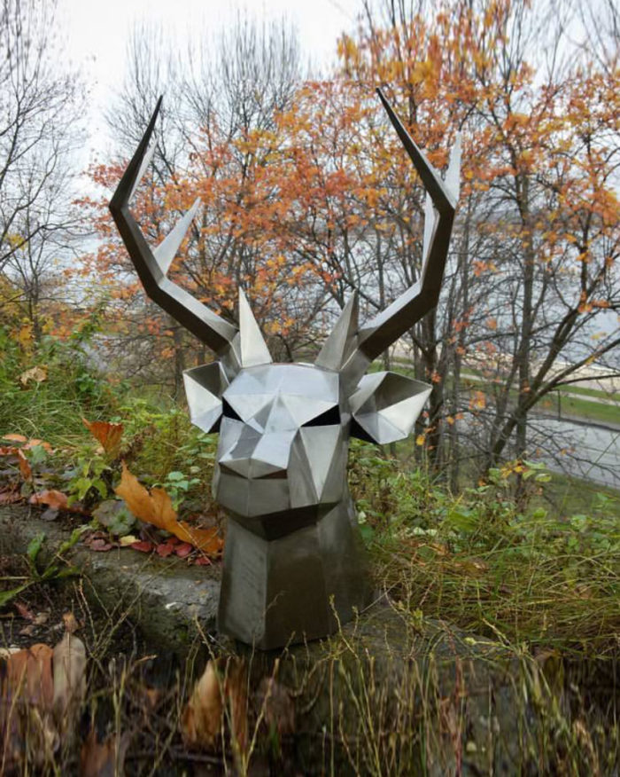 stainless steel deer head sculpture