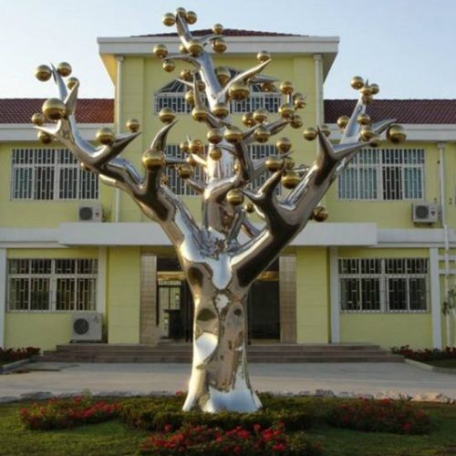 Stainless Steel Gold Apple Tree Sculpture