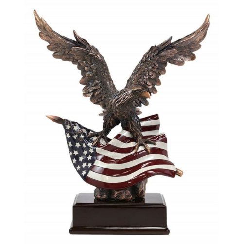 bald eagle statue with American flag
