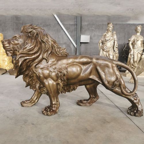 large bronze standing lion statue