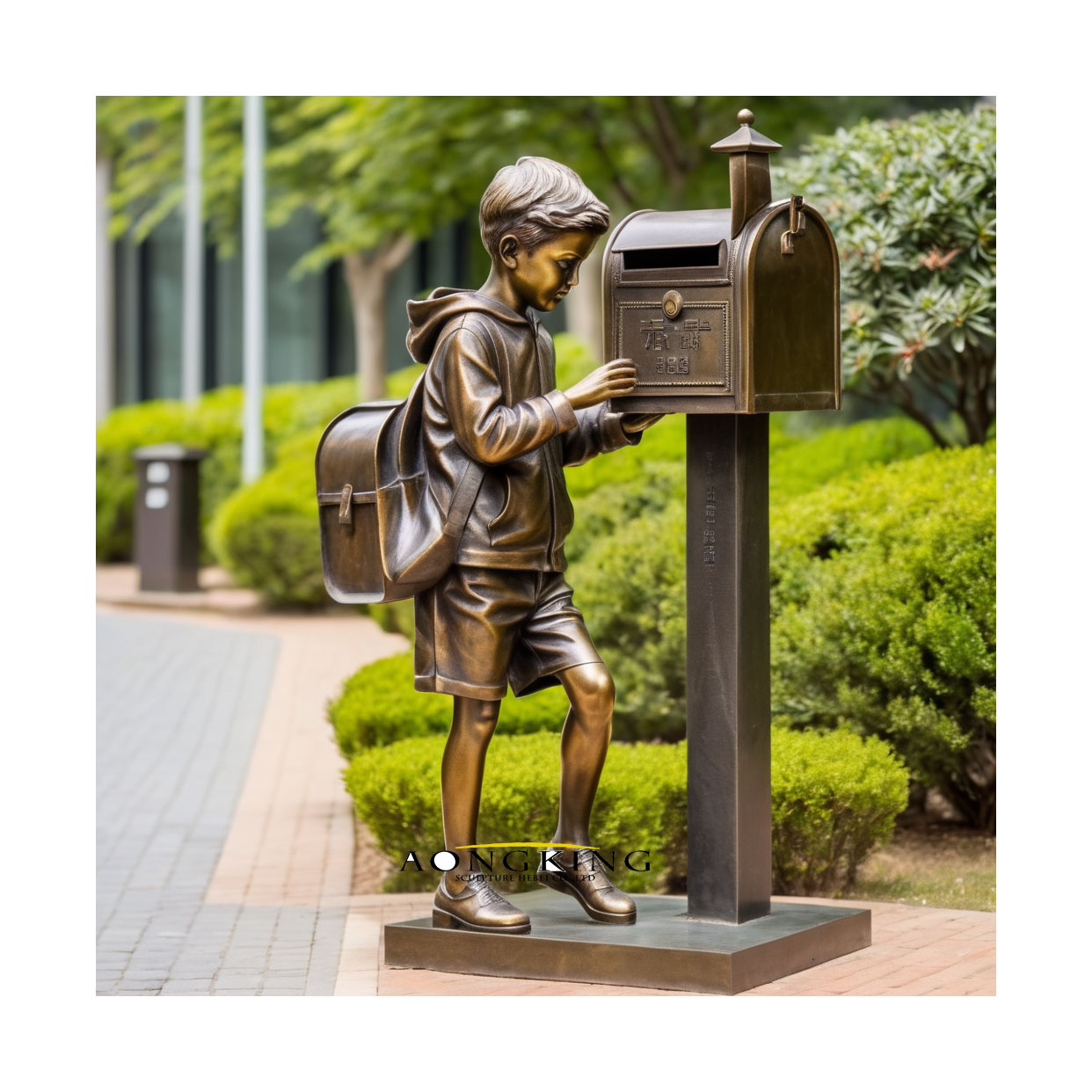 boy mailbox sculpture