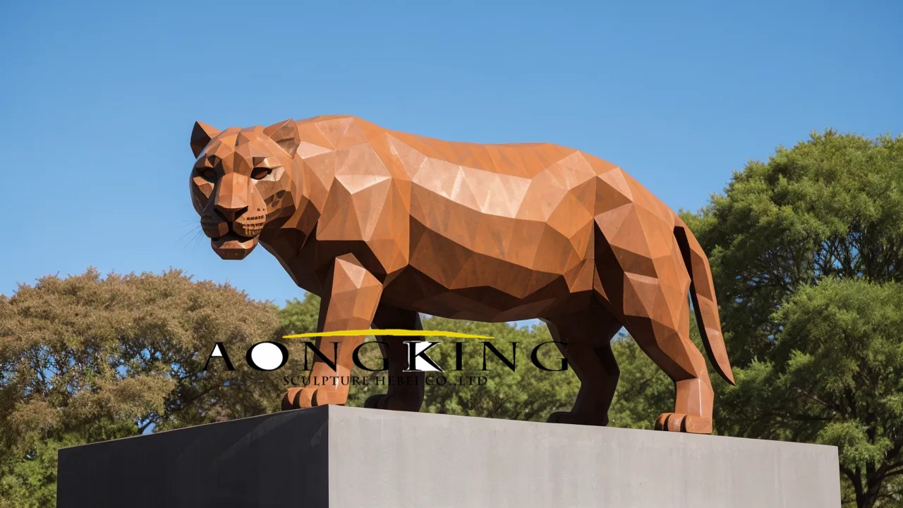 female lion metal sculpture