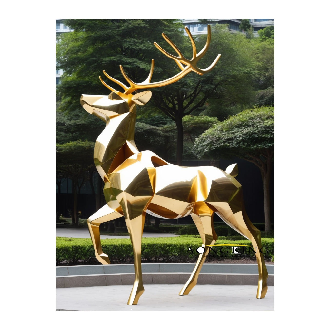 gold metallic reindeer sculpture