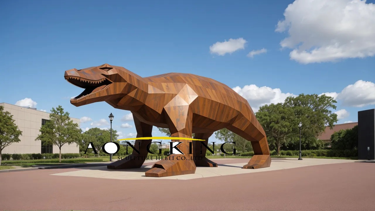 large dinosaur corten steel statue