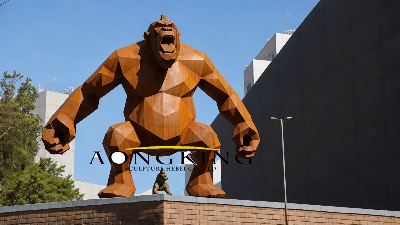 roaring gorilla corten steel statue
