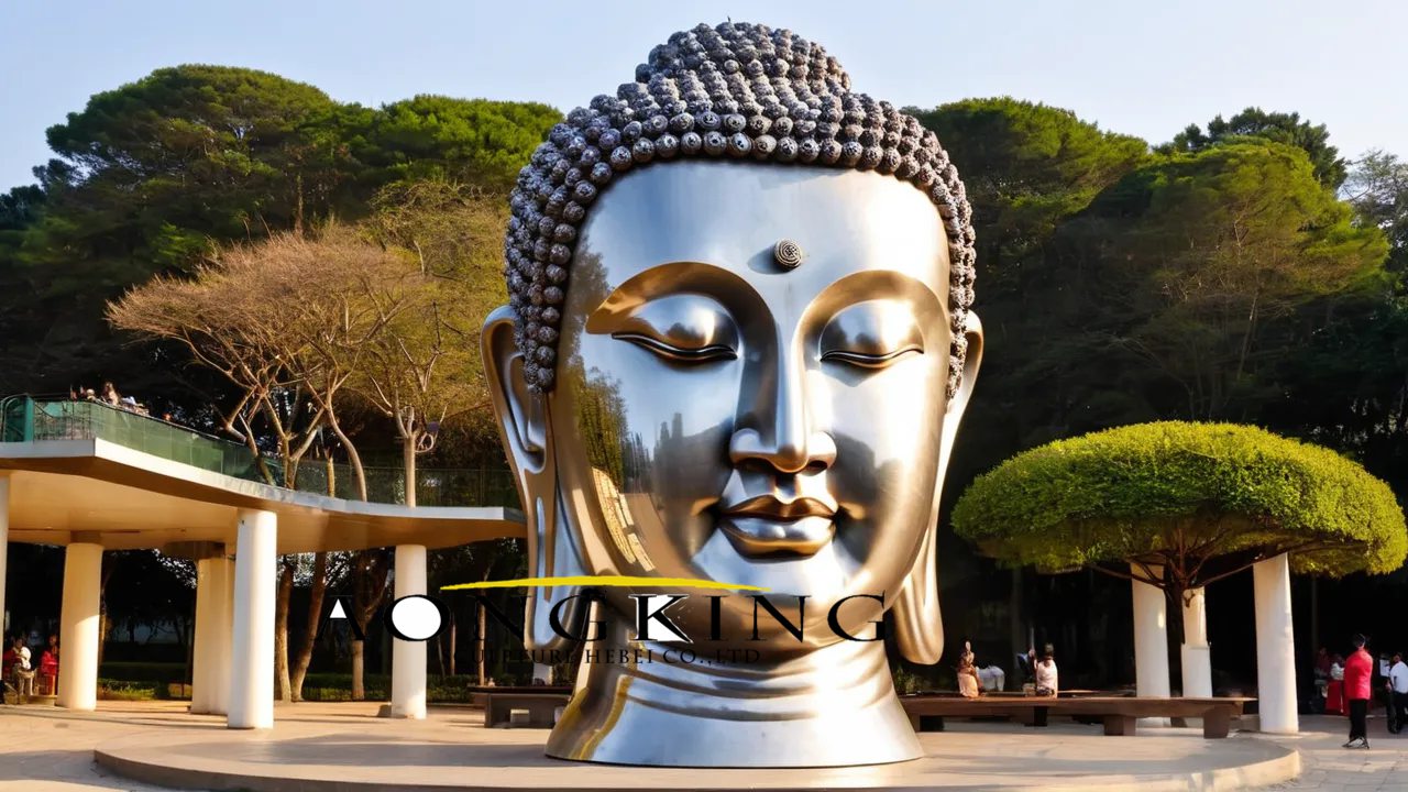 stainless steel buddha face sculpture
